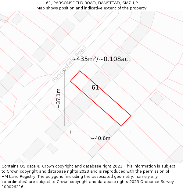 61, PARSONSFIELD ROAD, BANSTEAD, SM7 1JP: Plot and title map