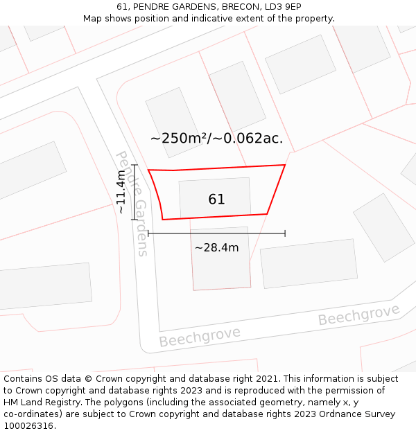61, PENDRE GARDENS, BRECON, LD3 9EP: Plot and title map
