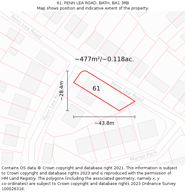 61, PENN LEA ROAD, BATH, BA1 3RB: Plot and title map