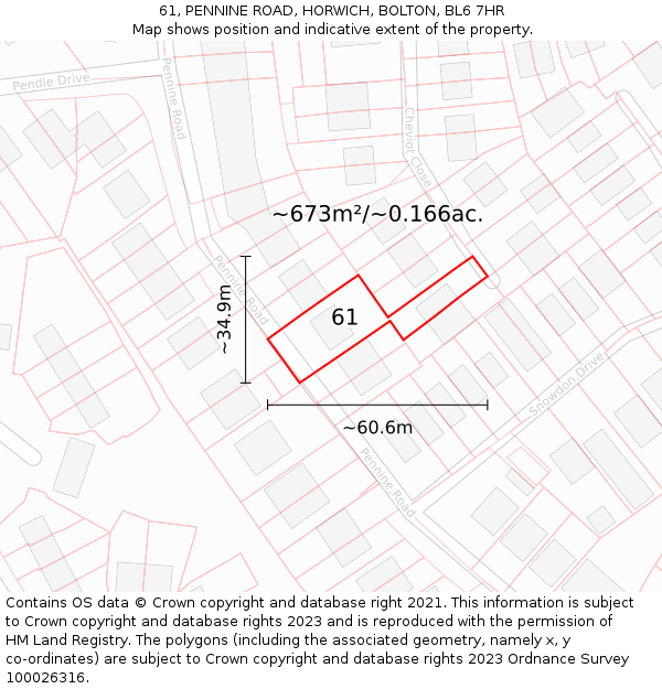 61, PENNINE ROAD, HORWICH, BOLTON, BL6 7HR: Plot and title map