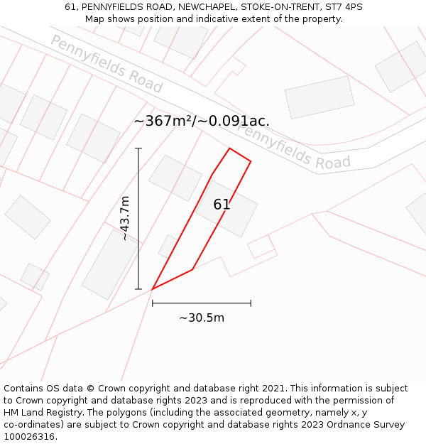 61, PENNYFIELDS ROAD, NEWCHAPEL, STOKE-ON-TRENT, ST7 4PS: Plot and title map