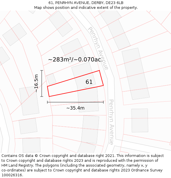 61, PENRHYN AVENUE, DERBY, DE23 6LB: Plot and title map