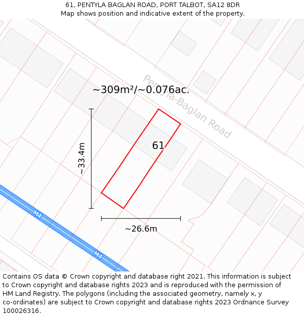 61, PENTYLA BAGLAN ROAD, PORT TALBOT, SA12 8DR: Plot and title map