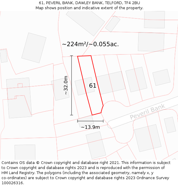 61, PEVERIL BANK, DAWLEY BANK, TELFORD, TF4 2BU: Plot and title map