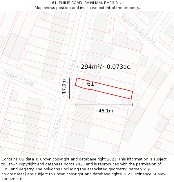 61, PHILIP ROAD, RAINHAM, RM13 8LU: Plot and title map