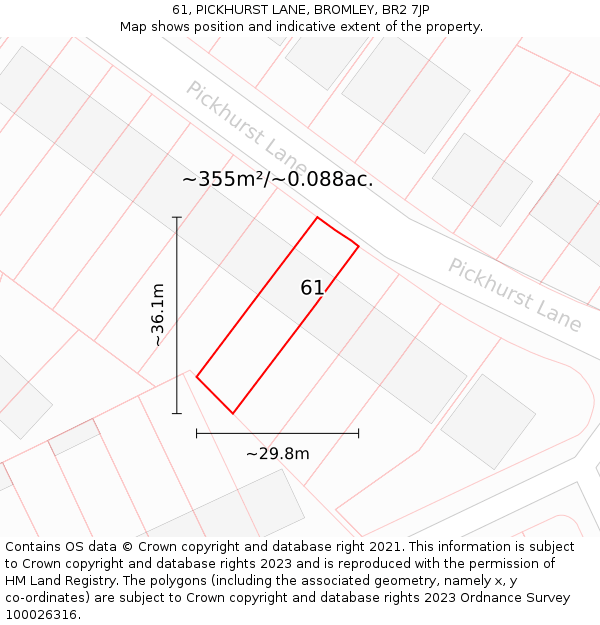 61, PICKHURST LANE, BROMLEY, BR2 7JP: Plot and title map