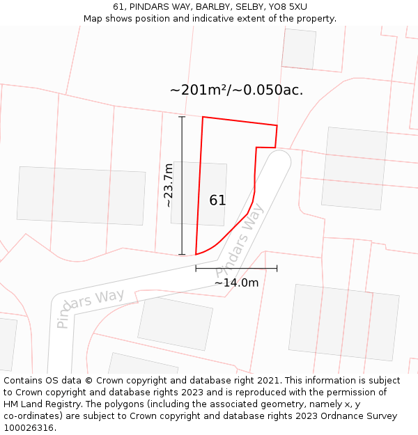 61, PINDARS WAY, BARLBY, SELBY, YO8 5XU: Plot and title map