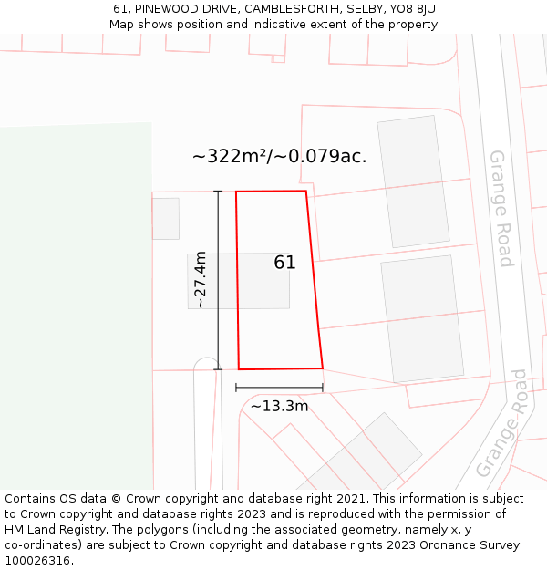 61, PINEWOOD DRIVE, CAMBLESFORTH, SELBY, YO8 8JU: Plot and title map