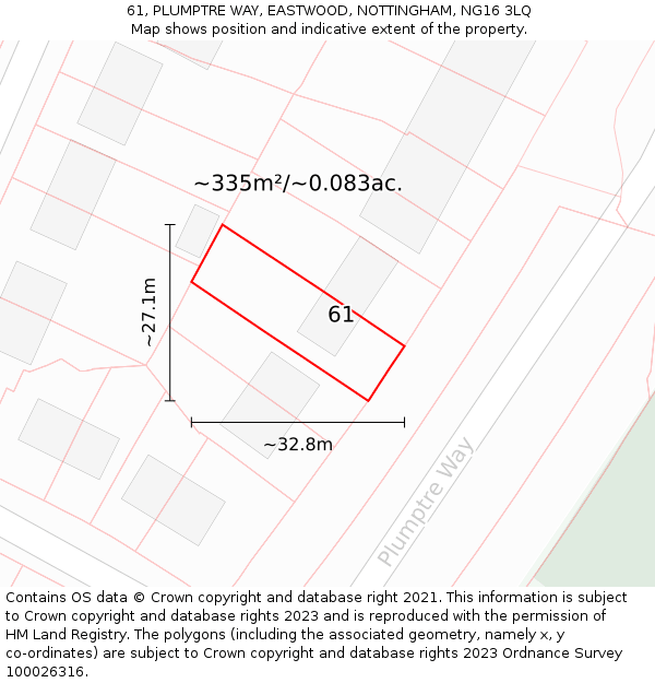 61, PLUMPTRE WAY, EASTWOOD, NOTTINGHAM, NG16 3LQ: Plot and title map