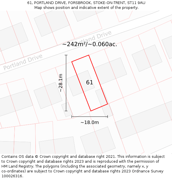 61, PORTLAND DRIVE, FORSBROOK, STOKE-ON-TRENT, ST11 9AU: Plot and title map
