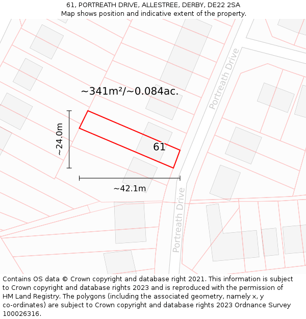 61, PORTREATH DRIVE, ALLESTREE, DERBY, DE22 2SA: Plot and title map