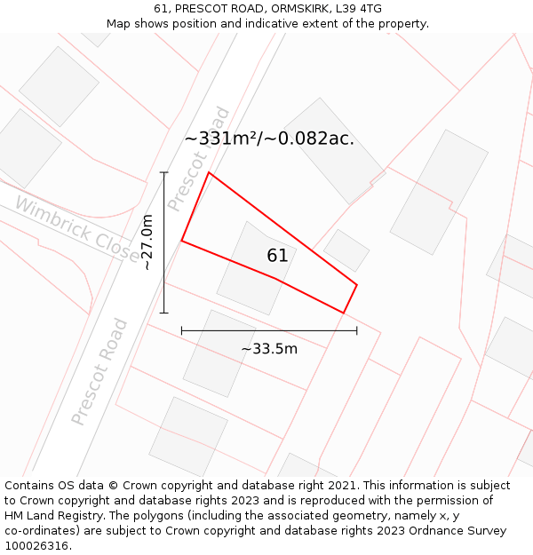 61, PRESCOT ROAD, ORMSKIRK, L39 4TG: Plot and title map