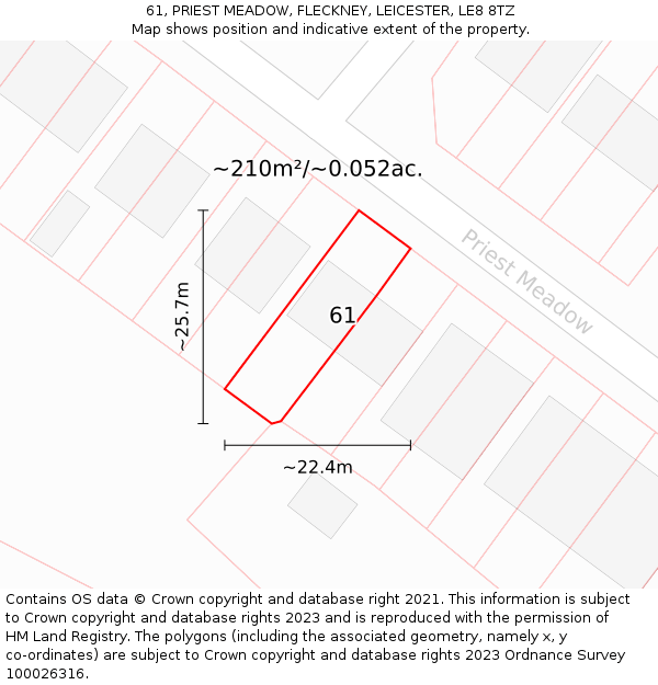 61, PRIEST MEADOW, FLECKNEY, LEICESTER, LE8 8TZ: Plot and title map