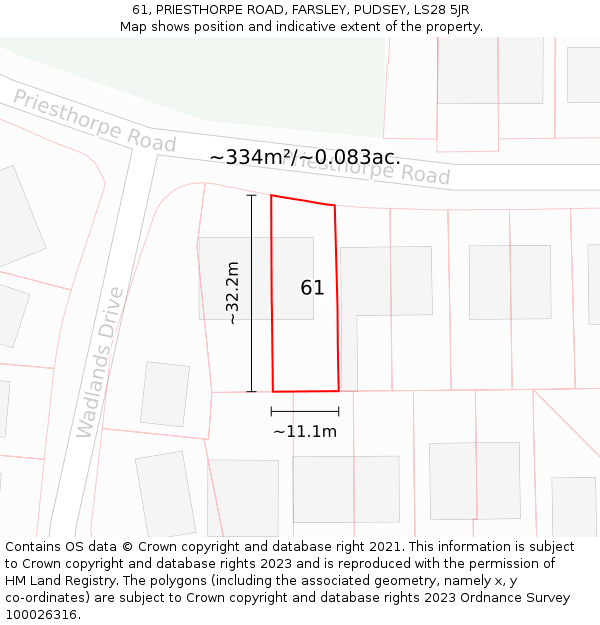 61, PRIESTHORPE ROAD, FARSLEY, PUDSEY, LS28 5JR: Plot and title map