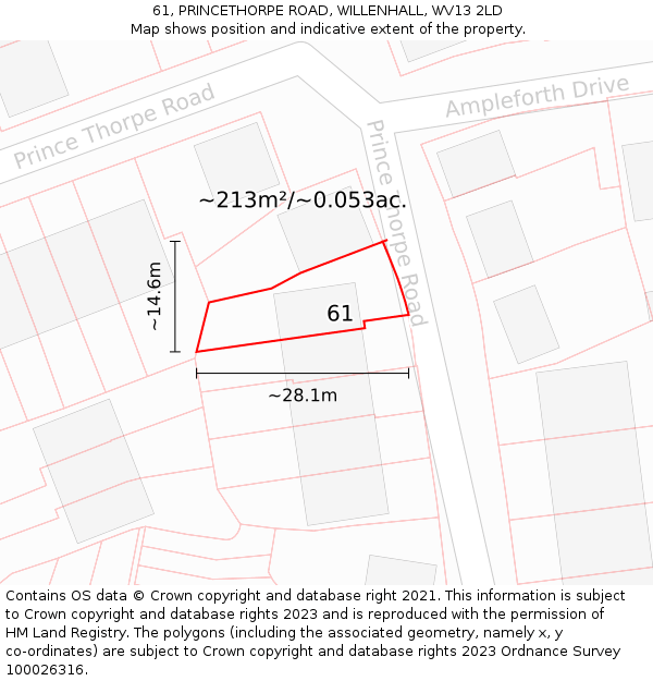 61, PRINCETHORPE ROAD, WILLENHALL, WV13 2LD: Plot and title map