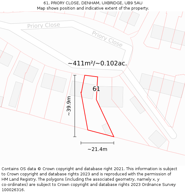 61, PRIORY CLOSE, DENHAM, UXBRIDGE, UB9 5AU: Plot and title map