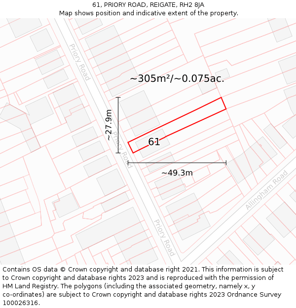 61, PRIORY ROAD, REIGATE, RH2 8JA: Plot and title map