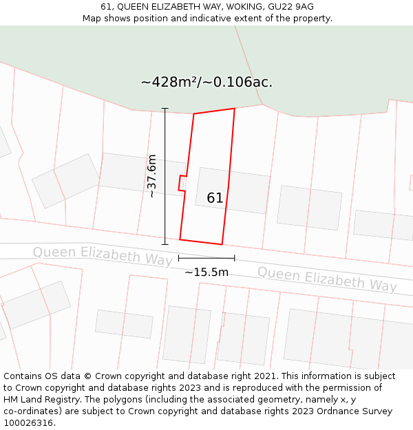 61, QUEEN ELIZABETH WAY, WOKING, GU22 9AG: Plot and title map