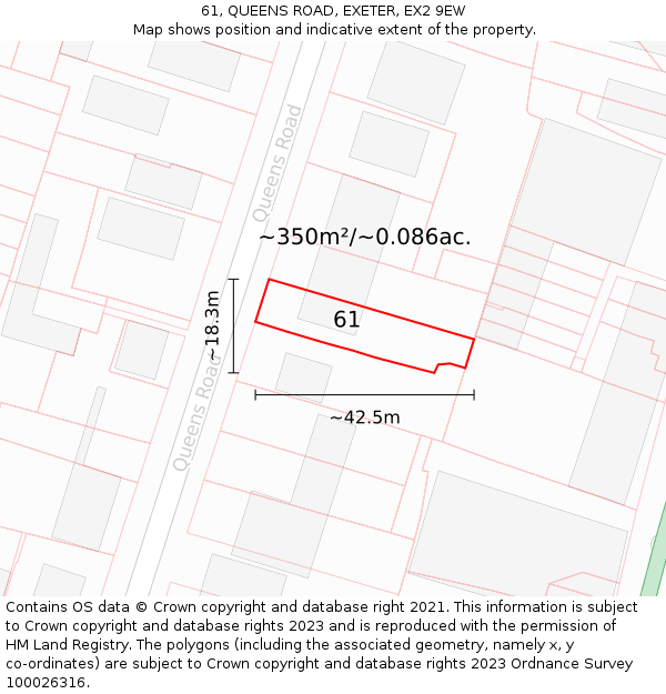 61, QUEENS ROAD, EXETER, EX2 9EW: Plot and title map