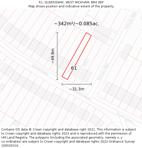 61, QUEENSWAY, WEST WICKHAM, BR4 9EP: Plot and title map