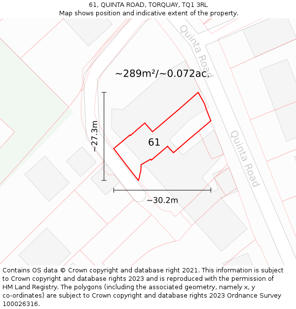 61, QUINTA ROAD, TORQUAY, TQ1 3RL: Plot and title map