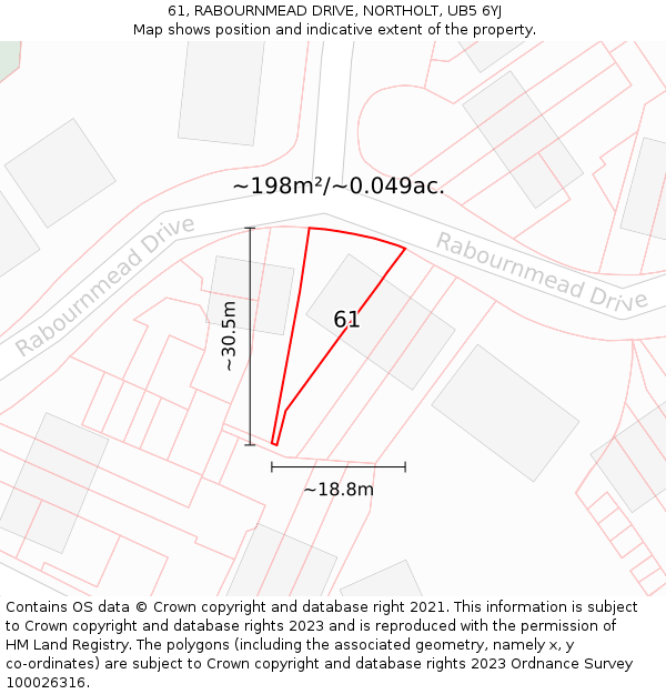61, RABOURNMEAD DRIVE, NORTHOLT, UB5 6YJ: Plot and title map
