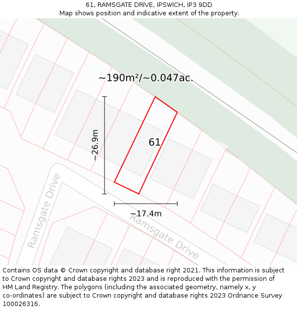 61, RAMSGATE DRIVE, IPSWICH, IP3 9DD: Plot and title map