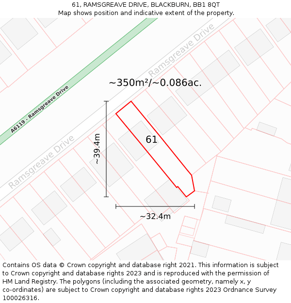 61, RAMSGREAVE DRIVE, BLACKBURN, BB1 8QT: Plot and title map