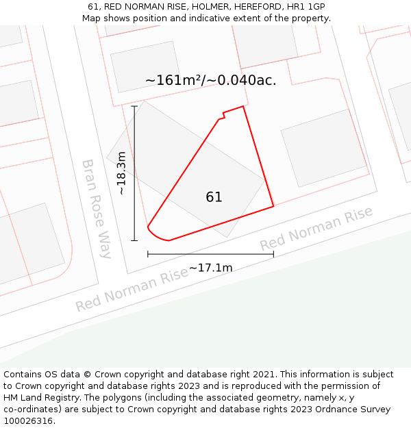 61, RED NORMAN RISE, HOLMER, HEREFORD, HR1 1GP: Plot and title map
