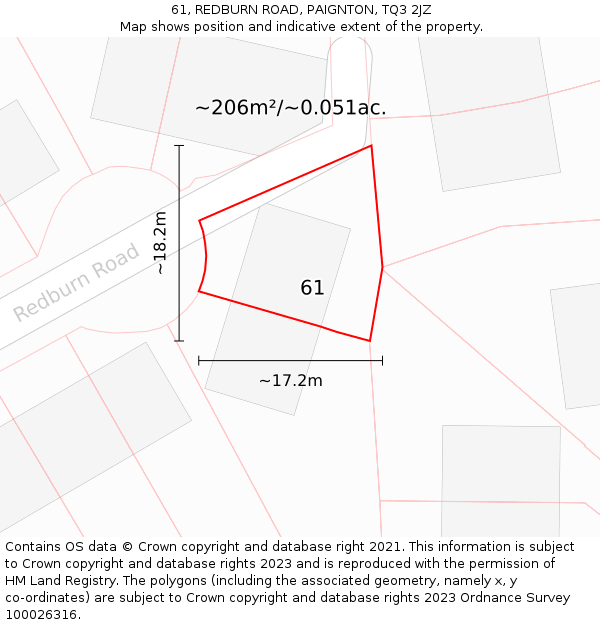 61, REDBURN ROAD, PAIGNTON, TQ3 2JZ: Plot and title map