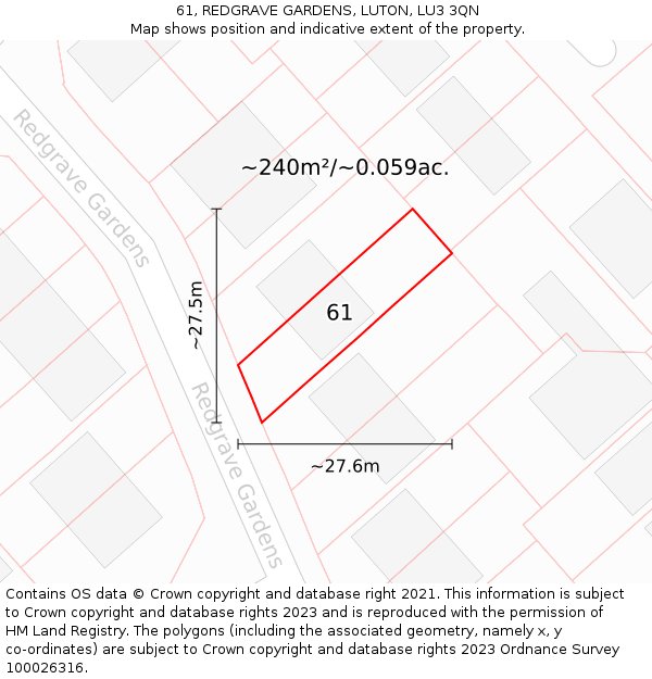 61, REDGRAVE GARDENS, LUTON, LU3 3QN: Plot and title map