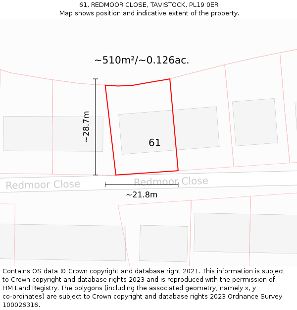 61, REDMOOR CLOSE, TAVISTOCK, PL19 0ER: Plot and title map