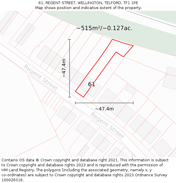 61, REGENT STREET, WELLINGTON, TELFORD, TF1 1PE: Plot and title map