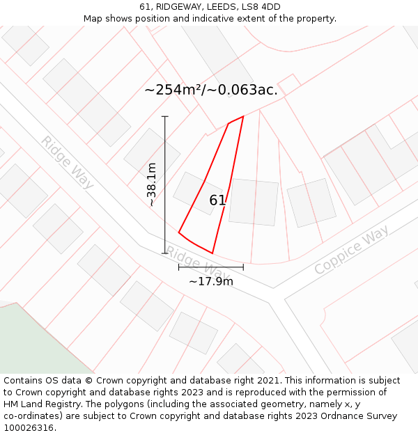 61, RIDGEWAY, LEEDS, LS8 4DD: Plot and title map