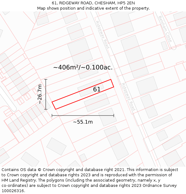 61, RIDGEWAY ROAD, CHESHAM, HP5 2EN: Plot and title map