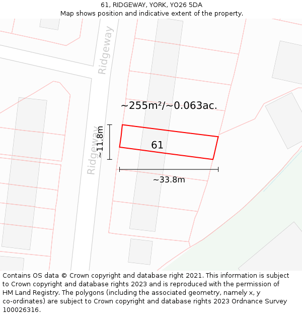 61, RIDGEWAY, YORK, YO26 5DA: Plot and title map