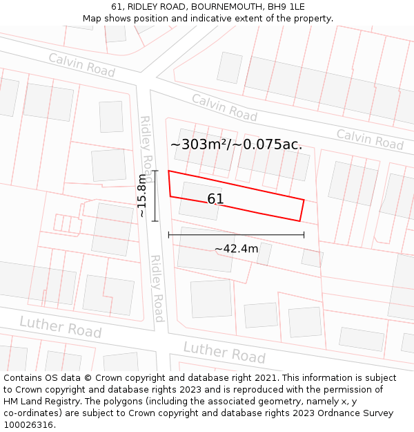 61, RIDLEY ROAD, BOURNEMOUTH, BH9 1LE: Plot and title map