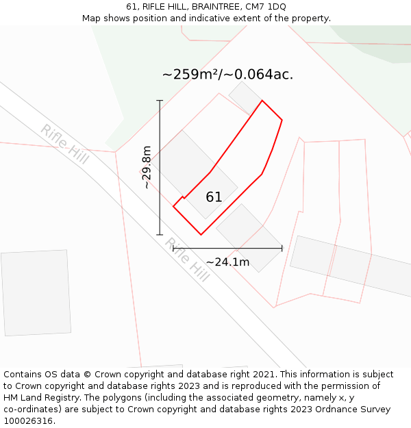 61, RIFLE HILL, BRAINTREE, CM7 1DQ: Plot and title map