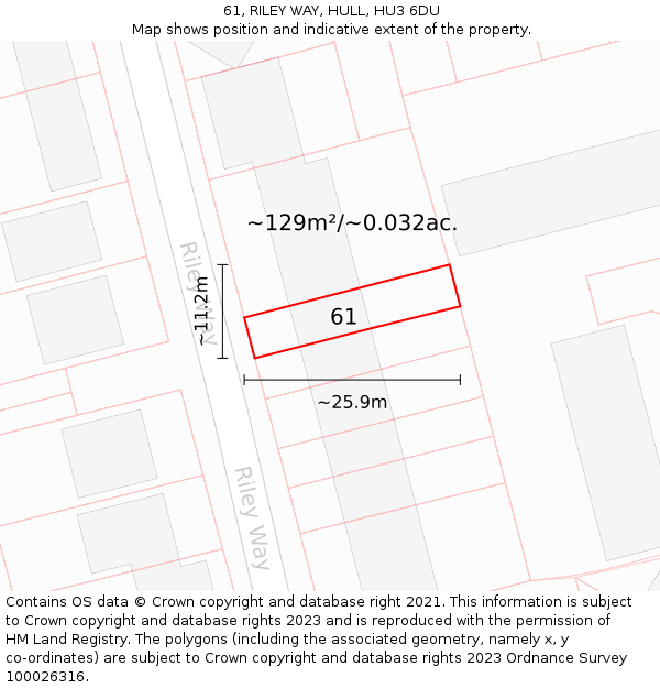 61, RILEY WAY, HULL, HU3 6DU: Plot and title map