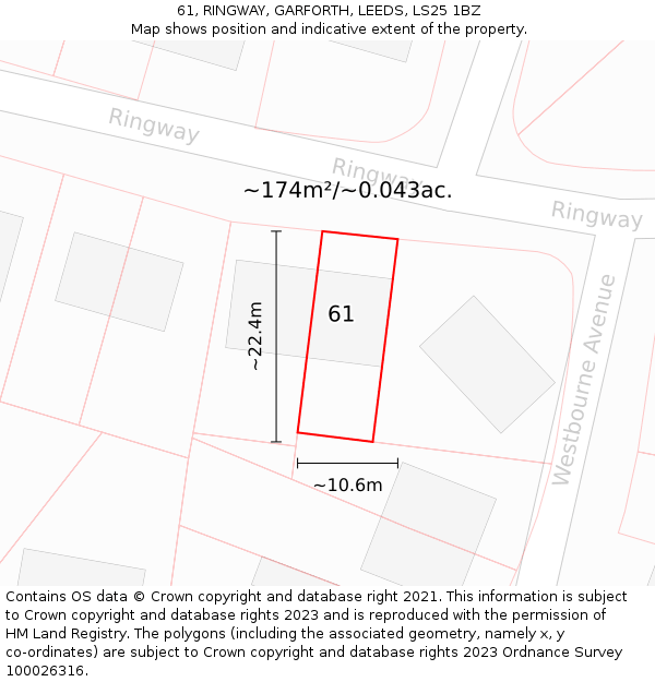 61, RINGWAY, GARFORTH, LEEDS, LS25 1BZ: Plot and title map