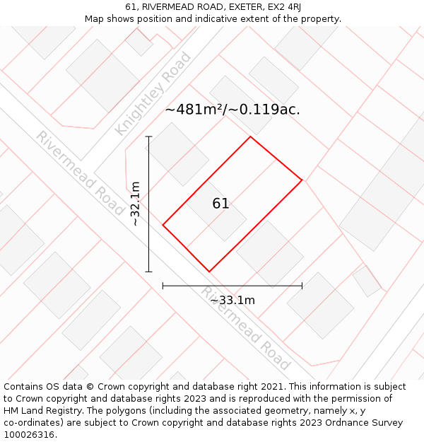 61, RIVERMEAD ROAD, EXETER, EX2 4RJ: Plot and title map