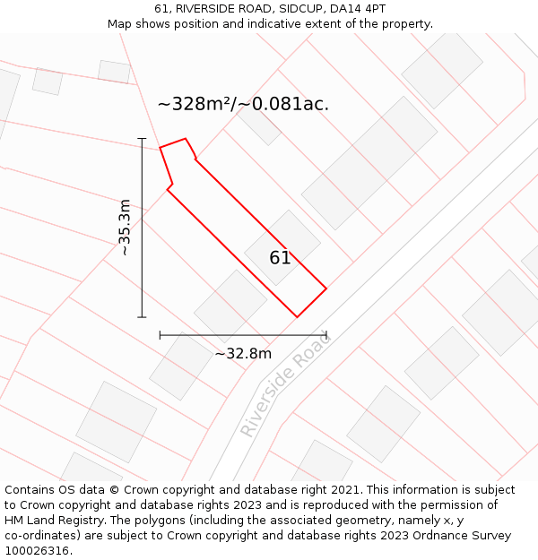 61, RIVERSIDE ROAD, SIDCUP, DA14 4PT: Plot and title map