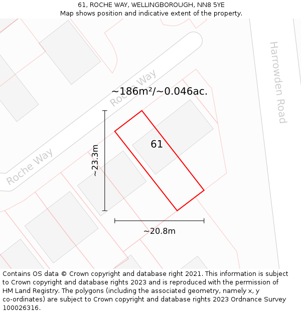 61, ROCHE WAY, WELLINGBOROUGH, NN8 5YE: Plot and title map