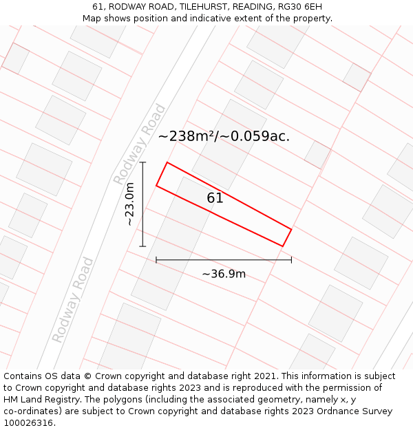 61, RODWAY ROAD, TILEHURST, READING, RG30 6EH: Plot and title map