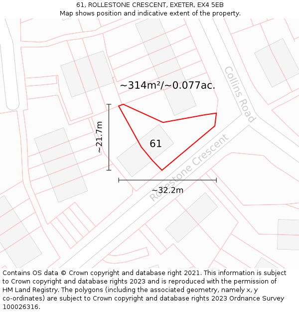 61, ROLLESTONE CRESCENT, EXETER, EX4 5EB: Plot and title map
