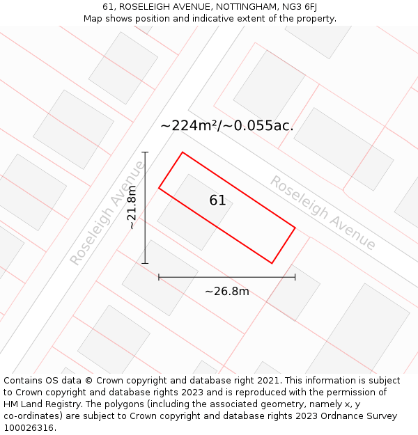 61, ROSELEIGH AVENUE, NOTTINGHAM, NG3 6FJ: Plot and title map