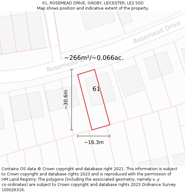 61, ROSEMEAD DRIVE, OADBY, LEICESTER, LE2 5SD: Plot and title map