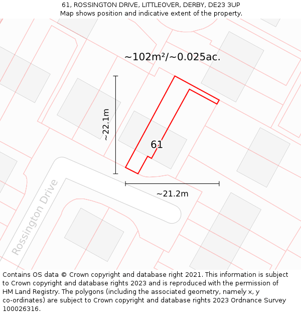 61, ROSSINGTON DRIVE, LITTLEOVER, DERBY, DE23 3UP: Plot and title map