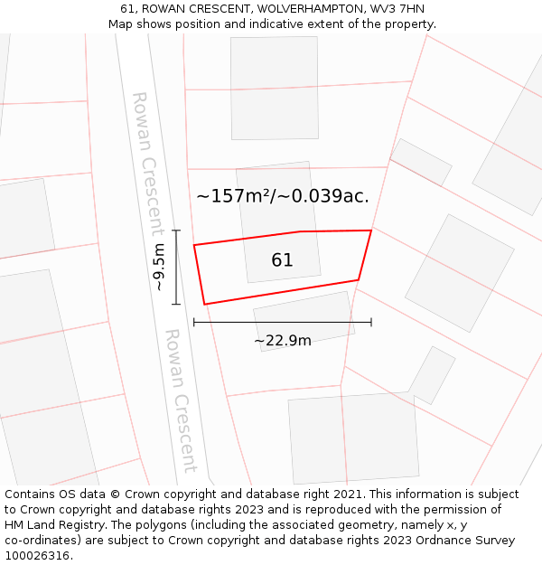 61, ROWAN CRESCENT, WOLVERHAMPTON, WV3 7HN: Plot and title map