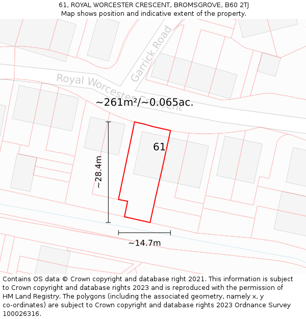 61, ROYAL WORCESTER CRESCENT, BROMSGROVE, B60 2TJ: Plot and title map